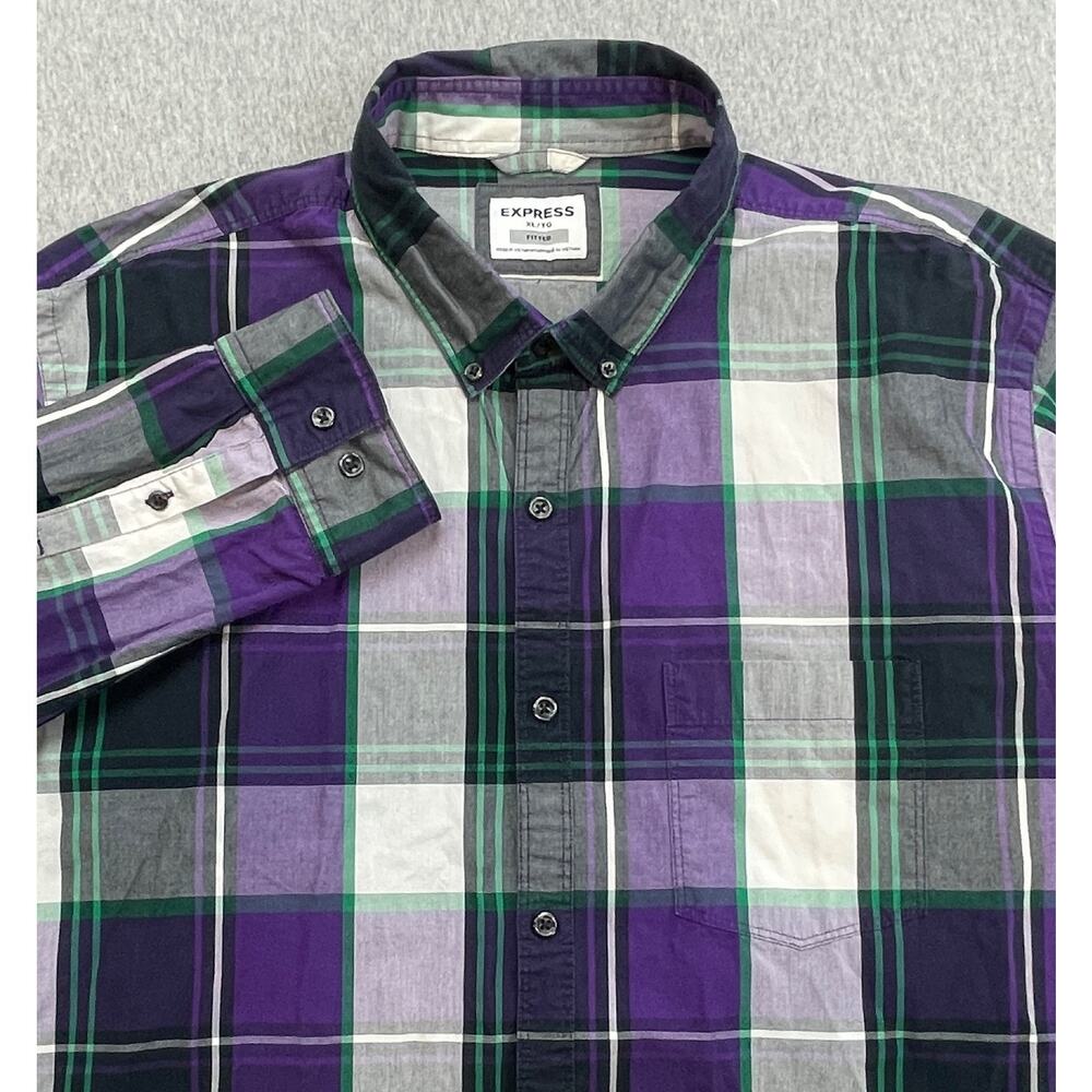 Express Shirt Mens XL Plaid 100% Cotton Long‎ Sleeve Button Down
